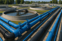 Modern sewage treatment plant with MDPE and HDPE pipeline network for urban sanitation