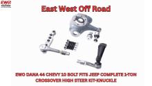 Dana 44 crossover steering kit, Dana 44 high steer kit, Chevy 10 bolt crossover steering, 1-ton crossover steering kit, steering geometry for lifted trucks, Dana 44 steering kit for sale, Jeep Dana 44 steering upgrade, flat top knuckle passenger side, metal on metal tie rod ends, USA made steering kit Dana 44