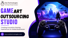 "Game Art Outsourcing Studio promotional banner by Osiz Technologies showcasing high-quality game art solutions for global game developers."