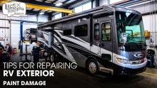 A Branded New Class A Motorhome Parked inside a Workshop