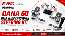 Complete Dana 60 Kingpin crossover high steer kit with billet arms, bronze bushings, steering ends, weld bungs, and mounting hardware