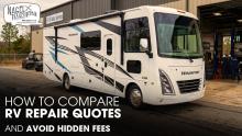 A Thor Windsport Class A Motorhome Parked Outside of an RV Repair Shop