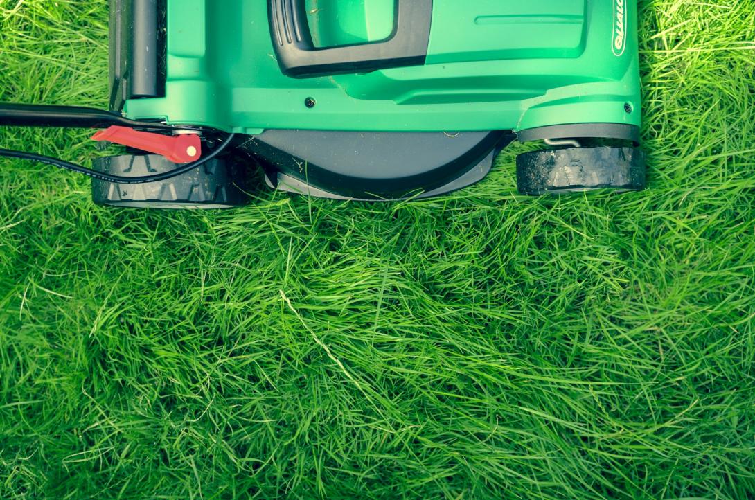 A lawn mower seen from above