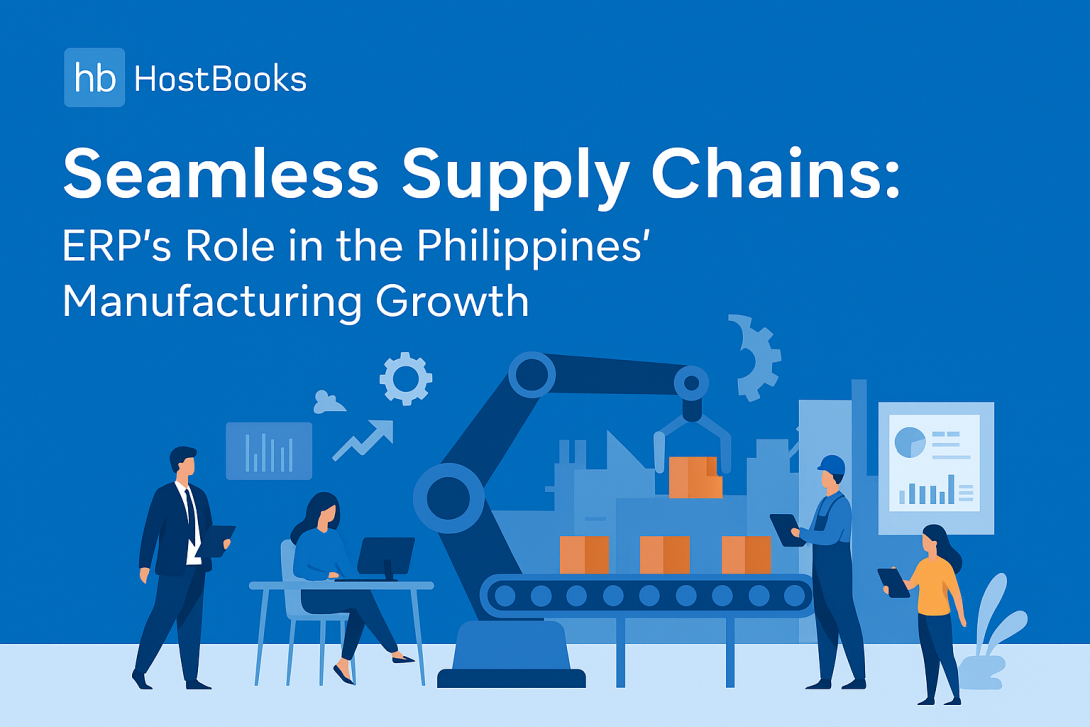 Seamless supply chains in the Philippines powered by manufacturing ERP solutions – HostBooks ERP streamlining production, inventory, finance, and analytics for business growth.