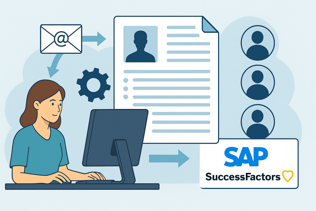 Recruiter using automated tools to parse resumes into SAP SuccessFactors efficiently.