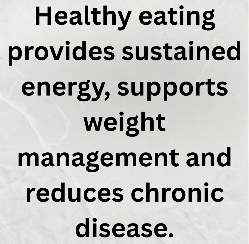 Text displaying the benefits of Healthy Eating
