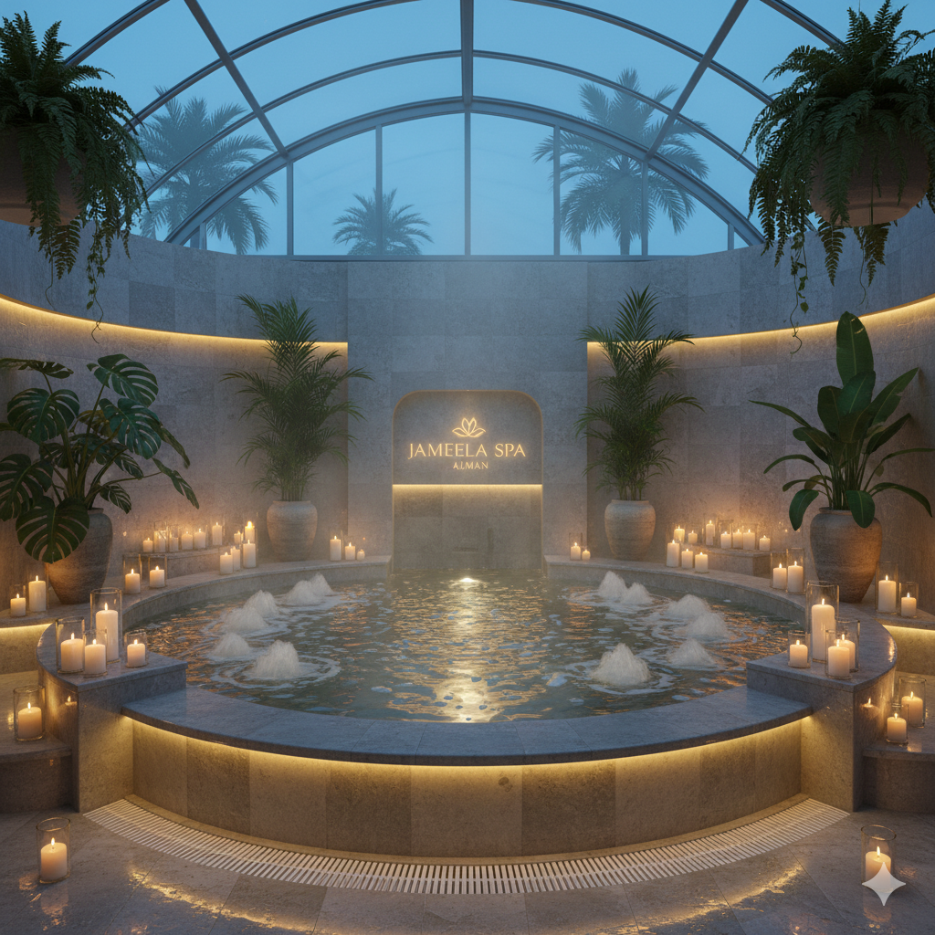 Luxurious spa pool with warm bubbling water and soothing ambiance at Jameela Spa Ajman