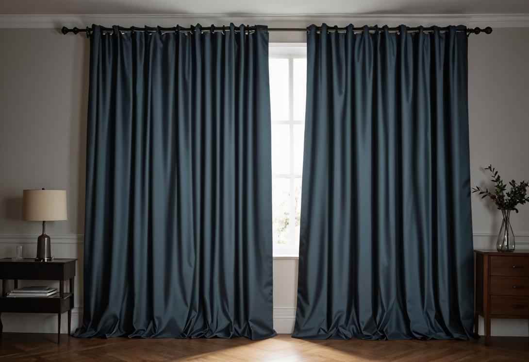 Luxurious modern velvet curtains in a bedroom, adding elegance, warmth, and style to the space.