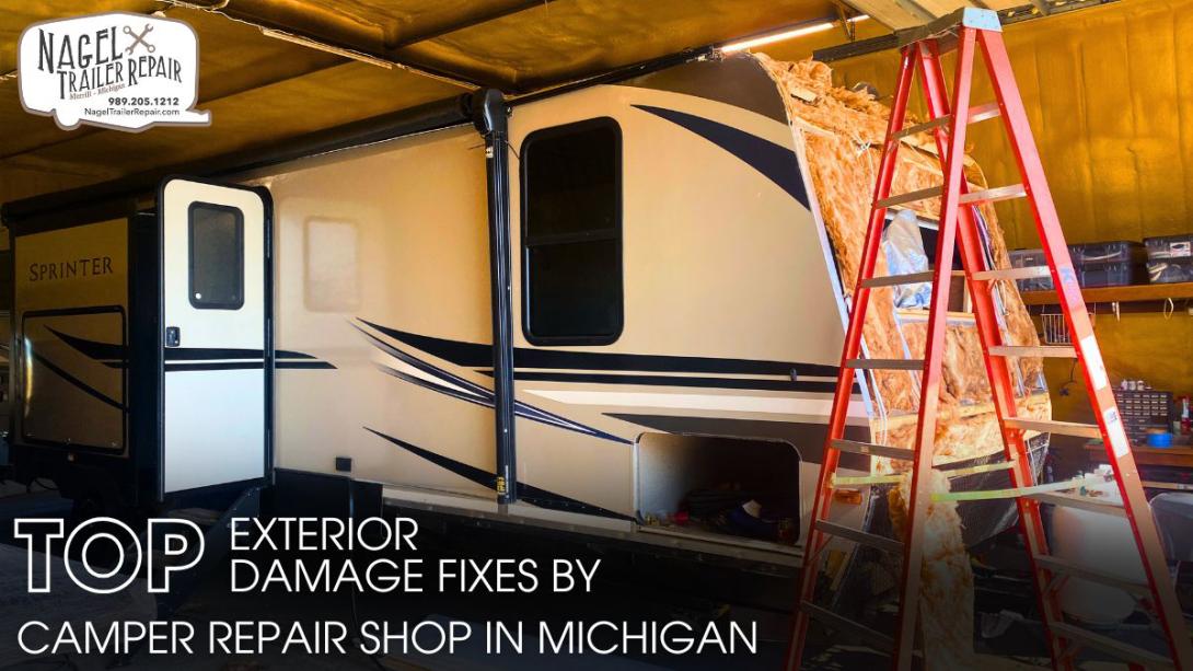 Exterior Damage fixes by camper repair shop in Michigan