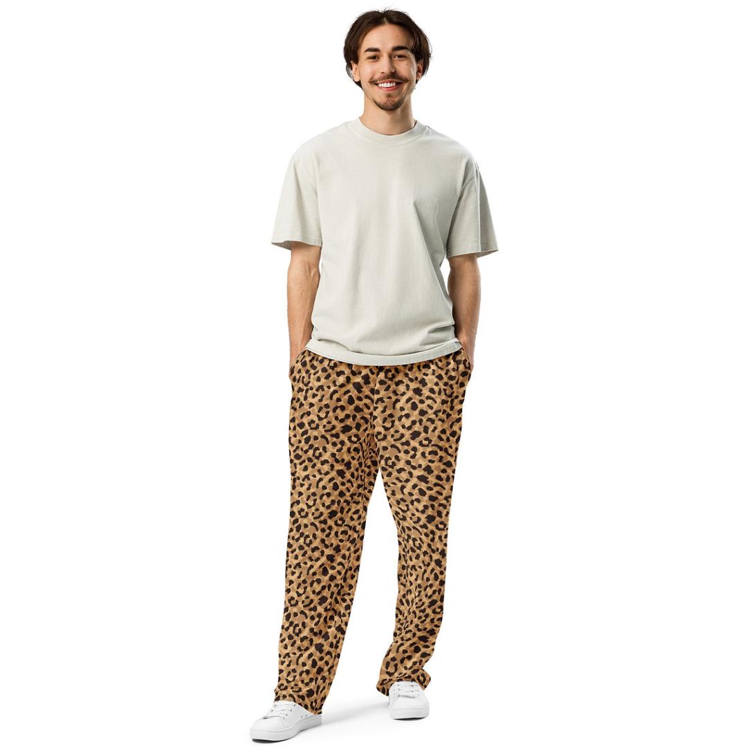 Rock the bold leopard print design with our trendy unisex wide-leg pants. Shop now to add fierce style and comfort to your everyday look!
