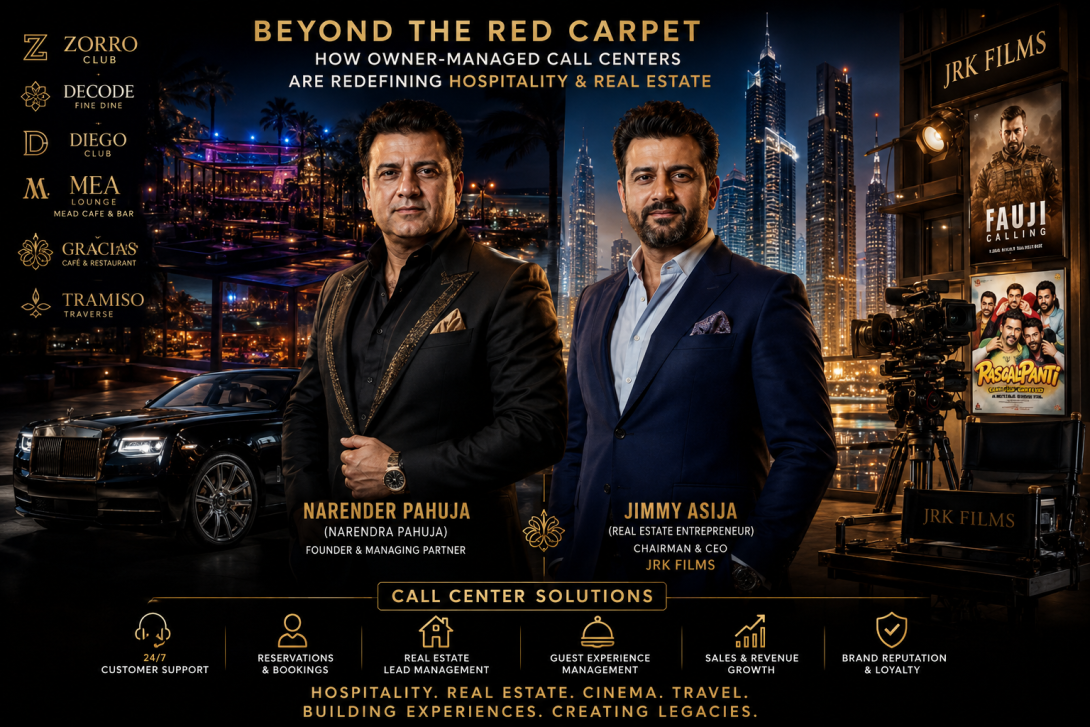 Official owner-managed call centre support by Narender Pahuja and Jimmy Asija for hospitality, nightlife, travel, and real estate services.