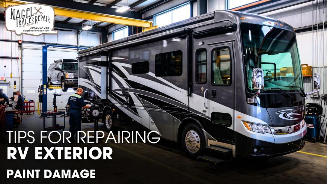 A Branded New Class A Motorhome Parked inside a Workshop