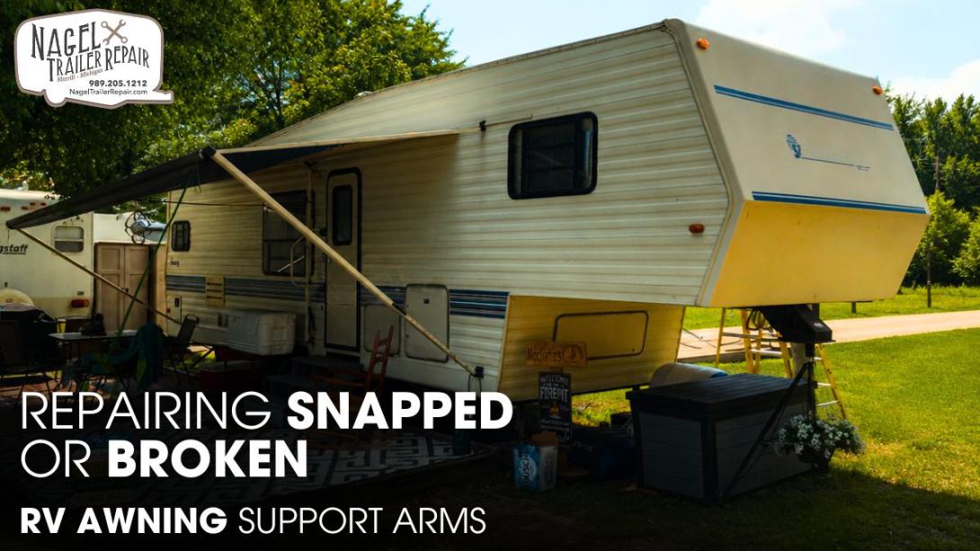 A 5th Wheel RV Parked at an Outdoor for Awning Arms Repair Works