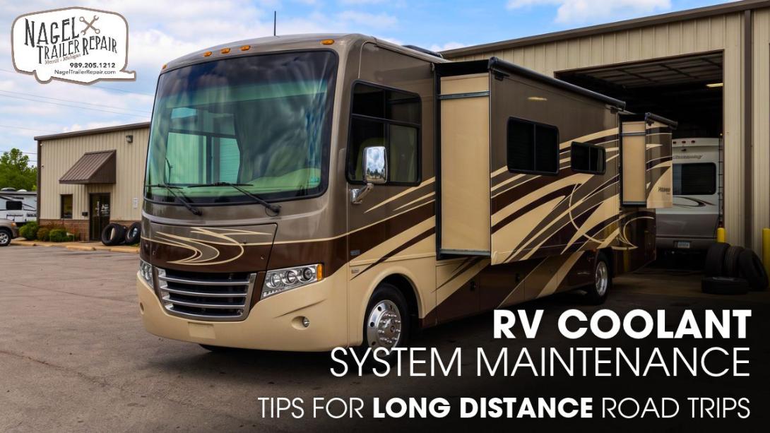 A "2015 Thor Motor Coach Miramar 34.2" Parked Outside of an RV Workshop for Repair Works
