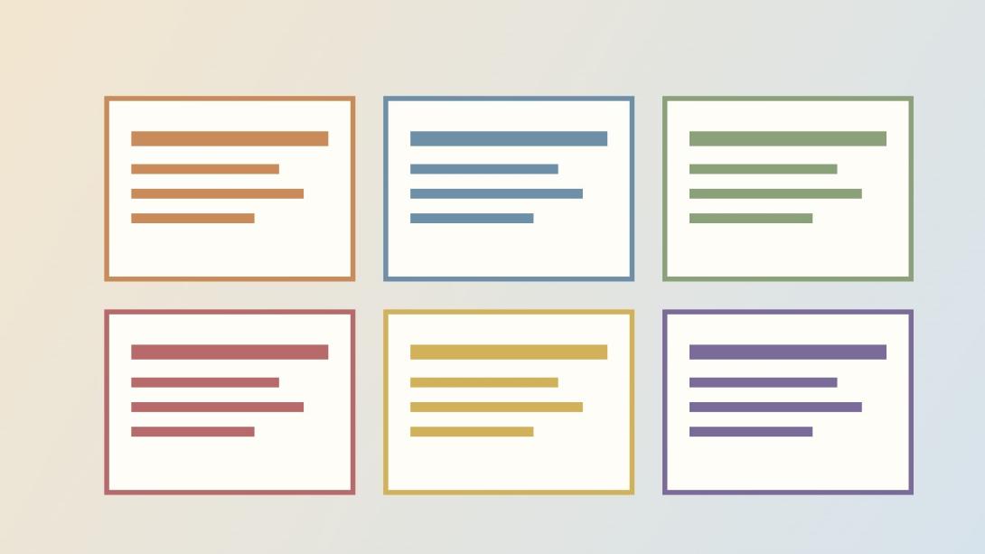 Illustration of six simple cards laid out in a grid